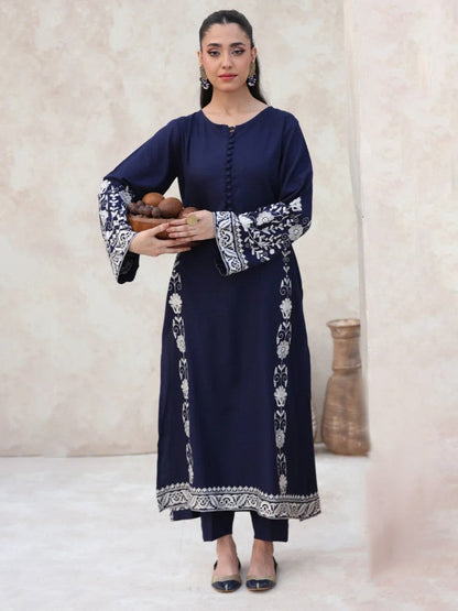 Noor-e-Nazakat LONG LENGTH (Navy & White) - Embroidered Dress