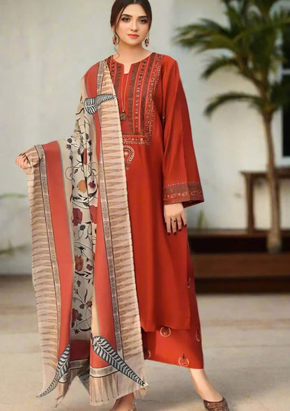 Ayat - 3PC Embroidered Ensemble with Digital Shawl