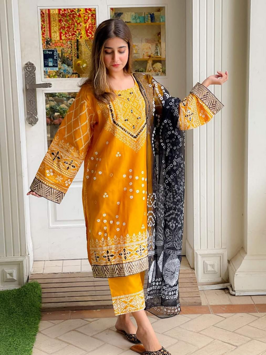 Chunri Silk 3-Piece Embroidered Suit